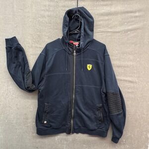 Scuderia Ferrari Hoodie Mens XL Navy Blue Puma F1 Full Zip Sweatshirt Shield